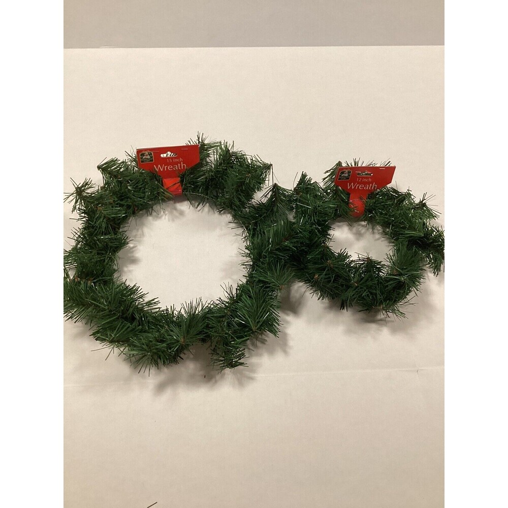 New Christmas House Crafts Green 15” & 12” Small Craft Round Wreath Lot Of 2
